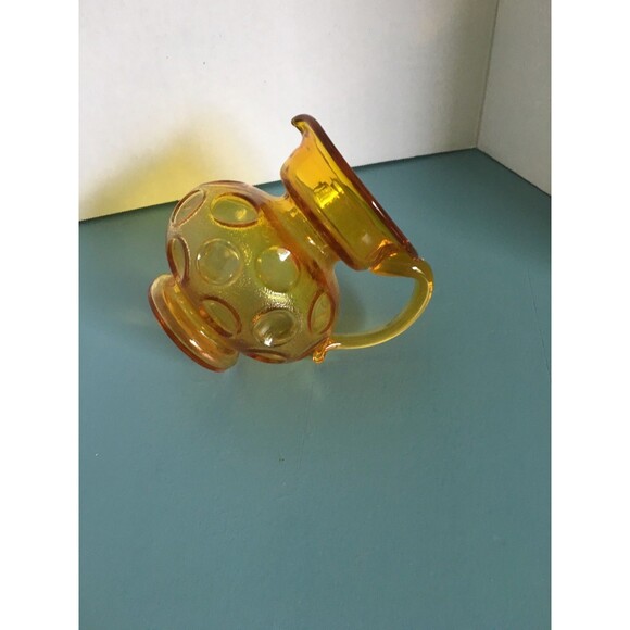 Amber Glass Coin Dot - Vintage Kanawha Small  Pitcher With  Handle 4 .25" H - Picture 5 of 6